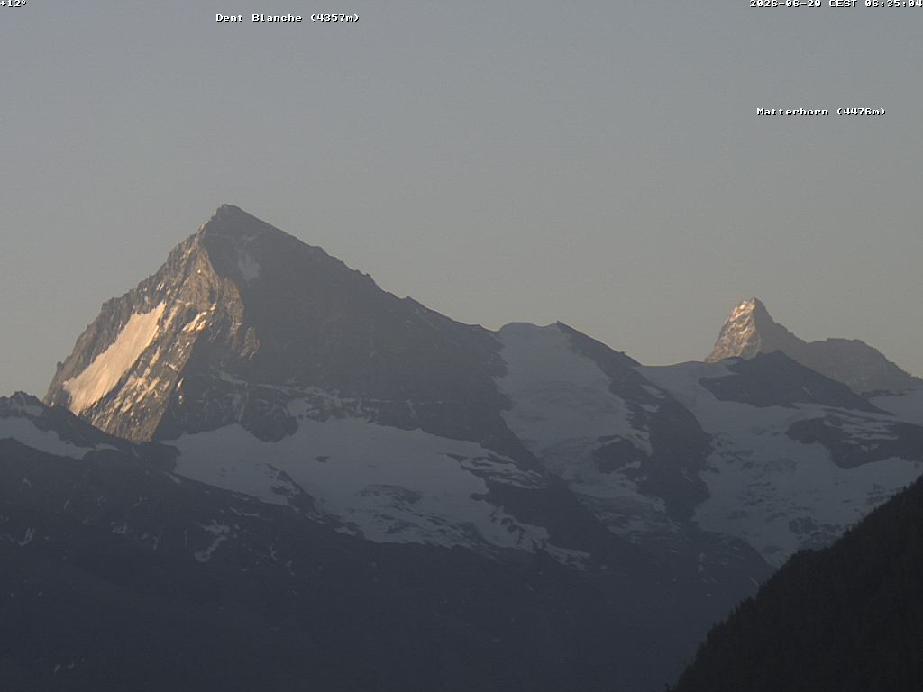 Archiv Foto Webcam Thyon: Les Masses - Blick Richtung Dent Blanche und Matterhorn