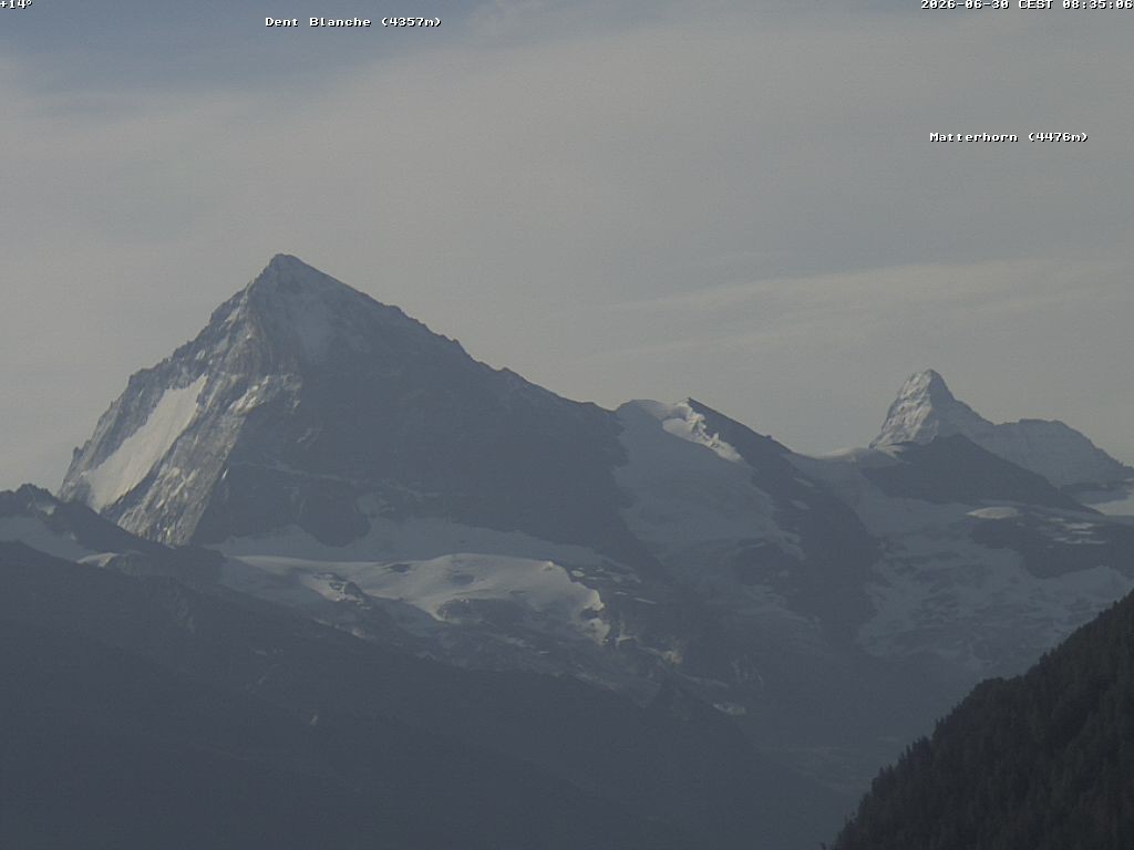 Archived image Webcam Thyon: Les Masses - View of Dent Blanche and Matterhorn