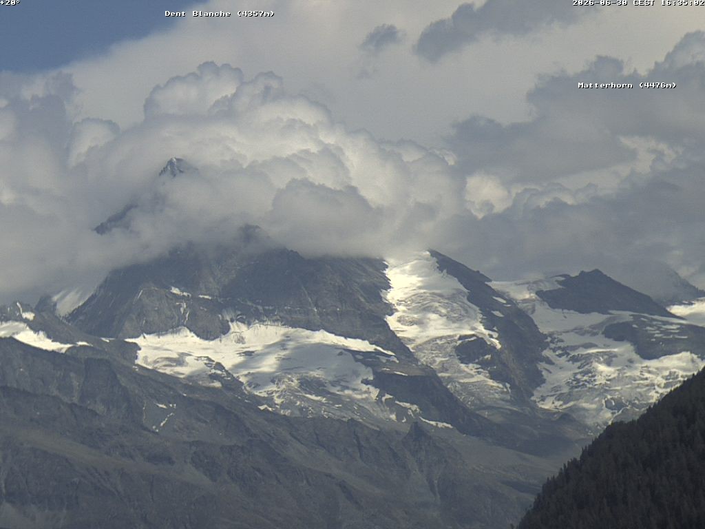 Archived image Webcam Thyon: Les Masses - View of Dent Blanche and Matterhorn