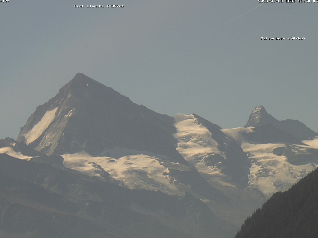 Archiv Foto Webcam Thyon: Les Masses - Blick Richtung Dent Blanche und Matterhorn