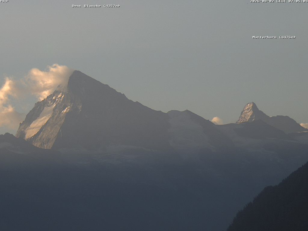 Archiv Foto Webcam Thyon: Les Masses - Blick Richtung Dent Blanche und Matterhorn