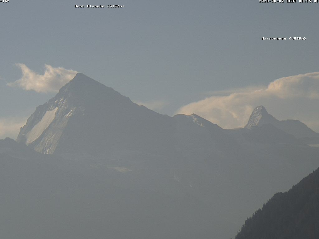 Archiv Foto Webcam Thyon: Les Masses - Blick Richtung Dent Blanche und Matterhorn
