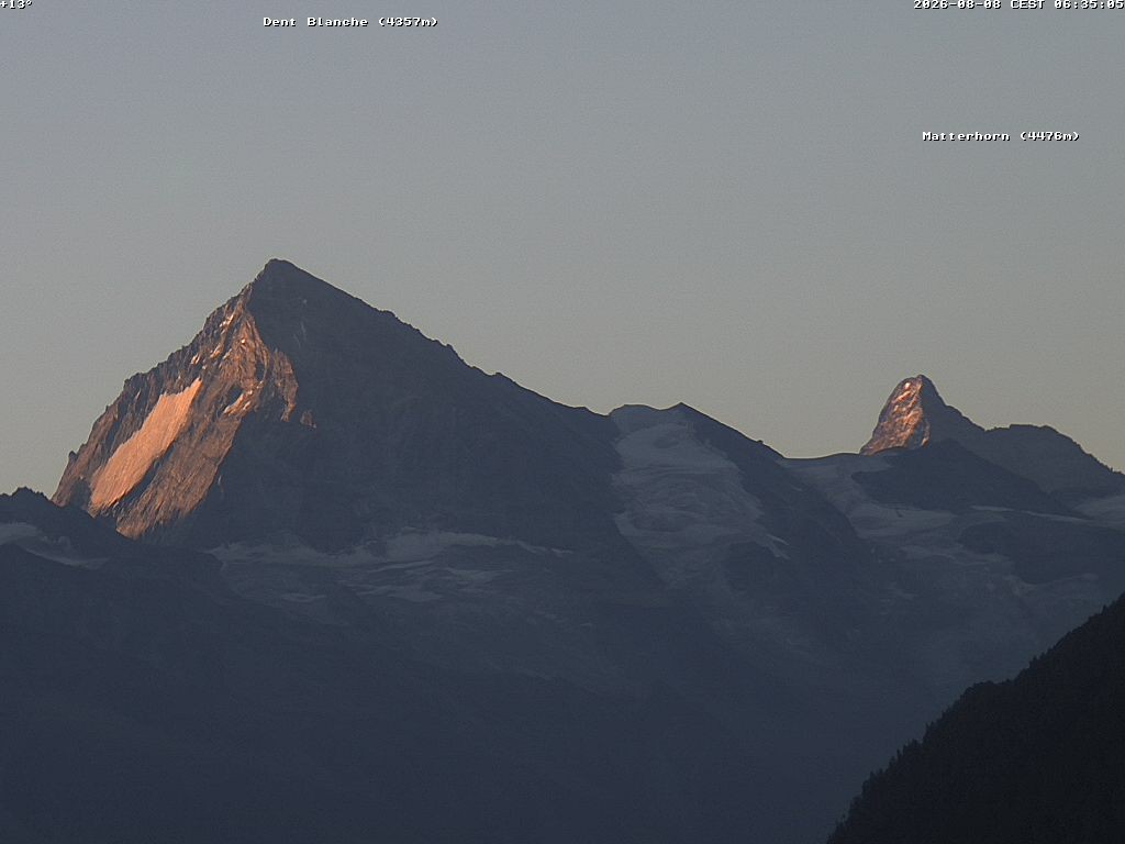Archiv Foto Webcam Thyon: Les Masses - Blick Richtung Dent Blanche und Matterhorn