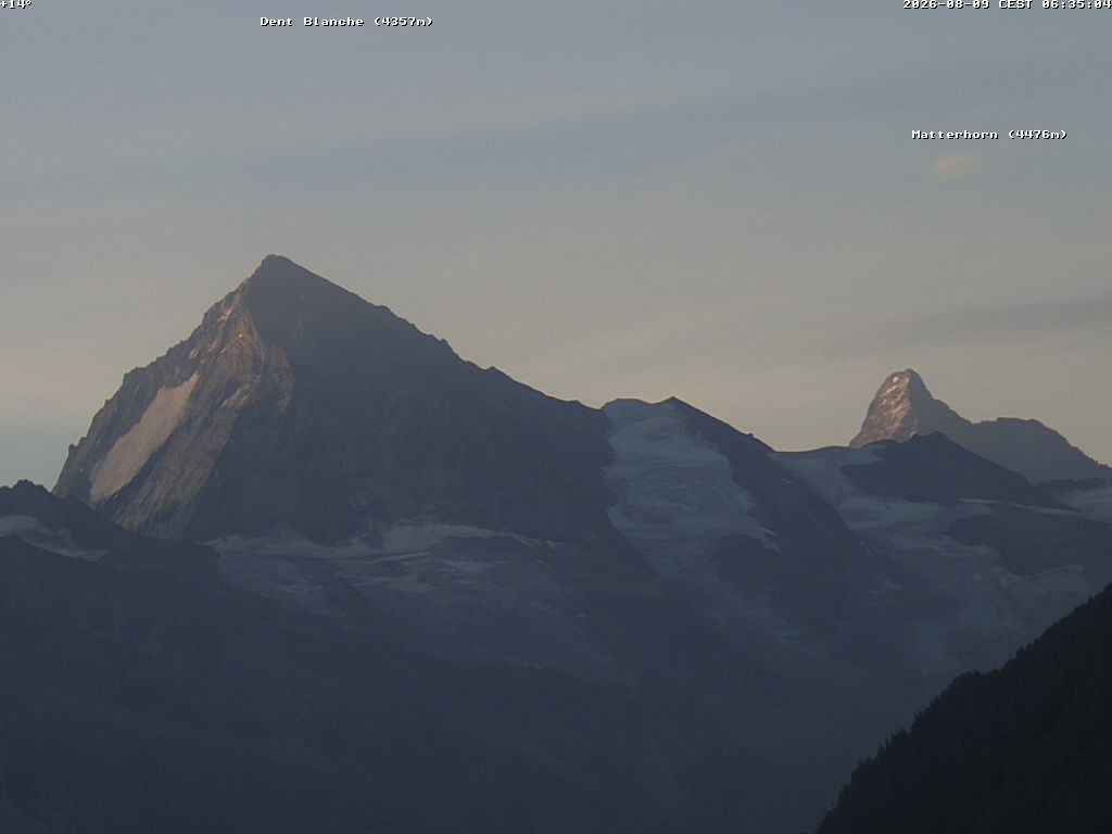 Archived image Webcam Thyon: Les Masses - View of Dent Blanche and Matterhorn