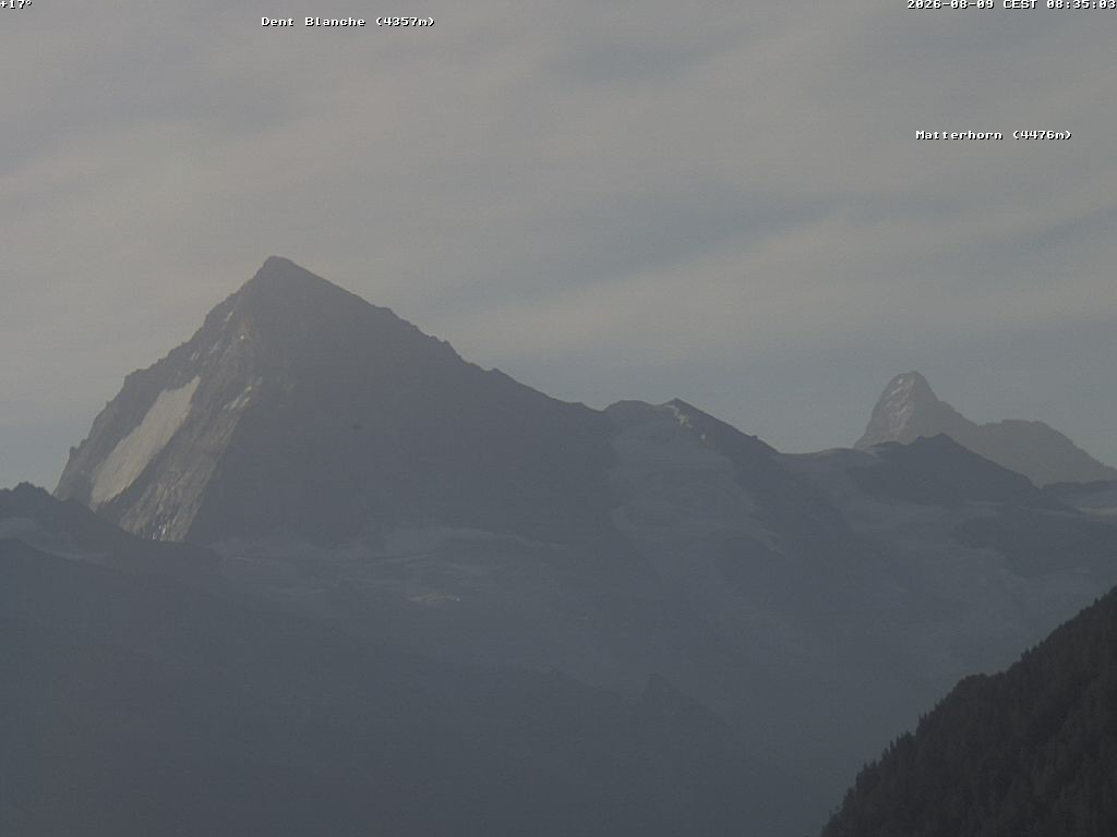 Archived image Webcam Thyon: Les Masses - View of Dent Blanche and Matterhorn