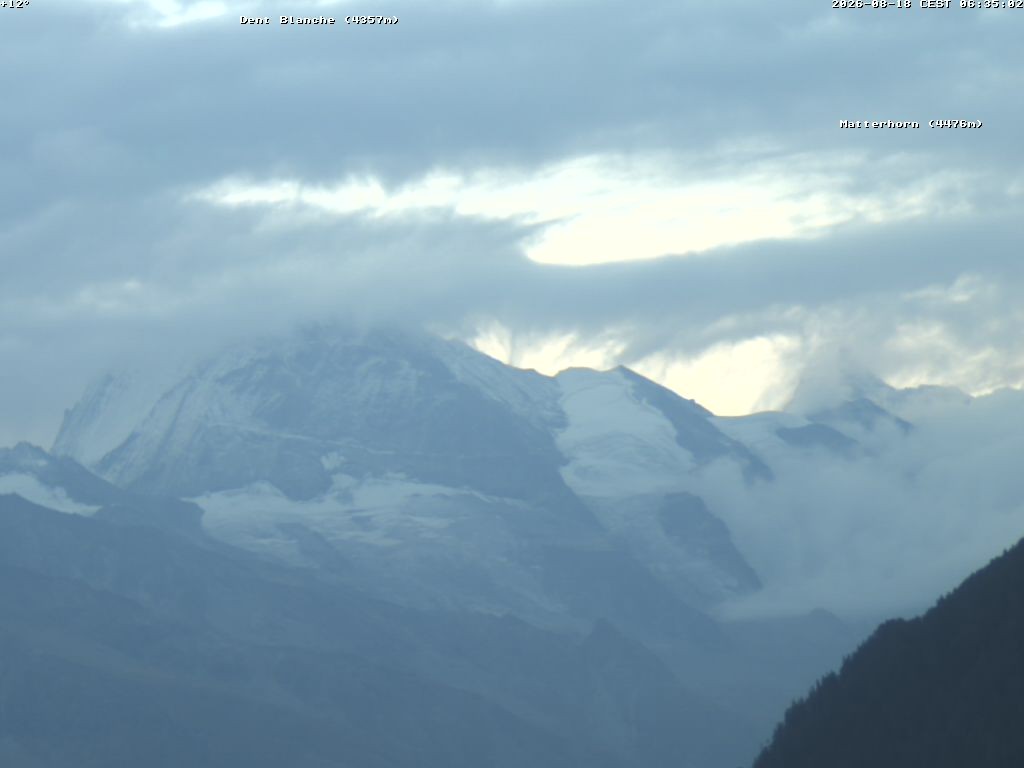 Archiv Foto Webcam Thyon: Les Masses - Blick Richtung Dent Blanche und Matterhorn