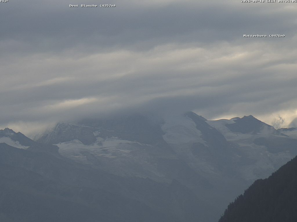 Archiv Foto Webcam Thyon: Les Masses - Blick Richtung Dent Blanche und Matterhorn