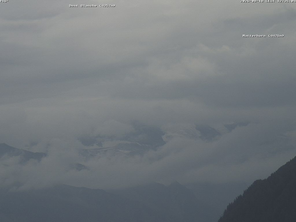 Archiv Foto Webcam Thyon: Les Masses - Blick Richtung Dent Blanche und Matterhorn