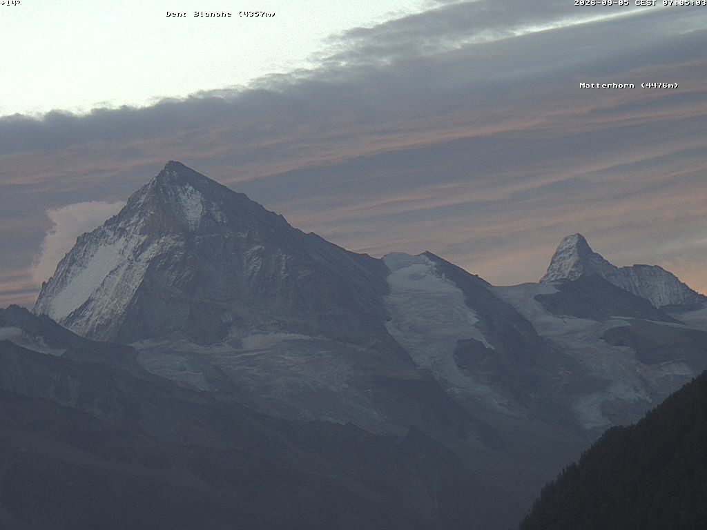 Archived image Webcam Thyon: Les Masses - View of Dent Blanche and Matterhorn