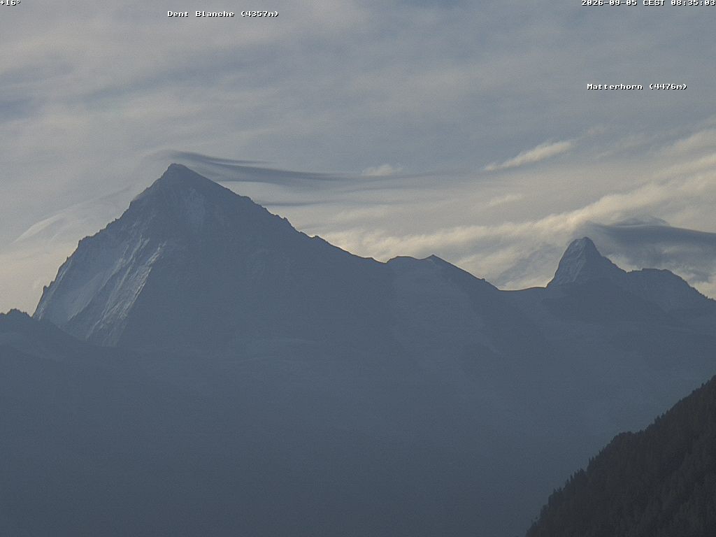 Archived image Webcam Thyon: Les Masses - View of Dent Blanche and Matterhorn