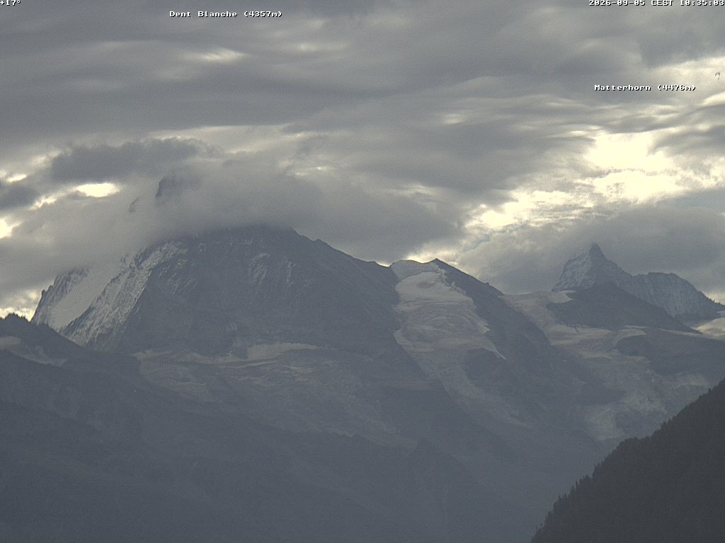 Archived image Webcam Thyon: Les Masses - View of Dent Blanche and Matterhorn