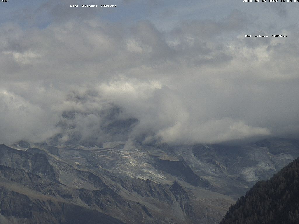 Archived image Webcam Thyon: Les Masses - View of Dent Blanche and Matterhorn