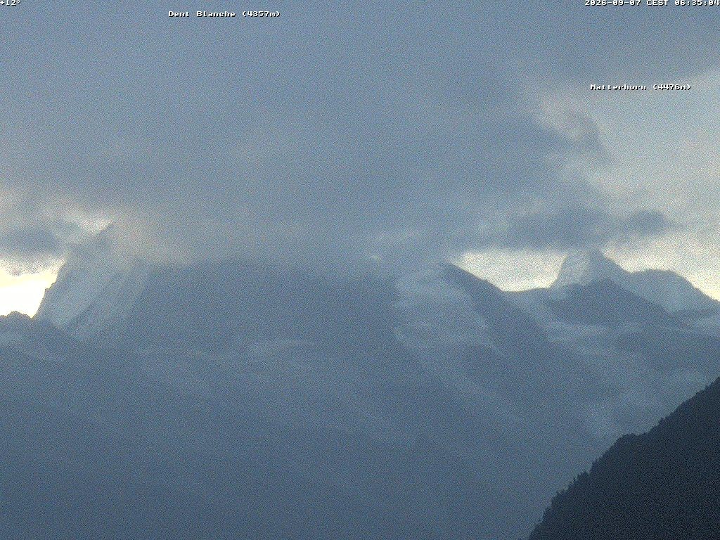 Archiv Foto Webcam Thyon: Les Masses - Blick Richtung Dent Blanche und Matterhorn