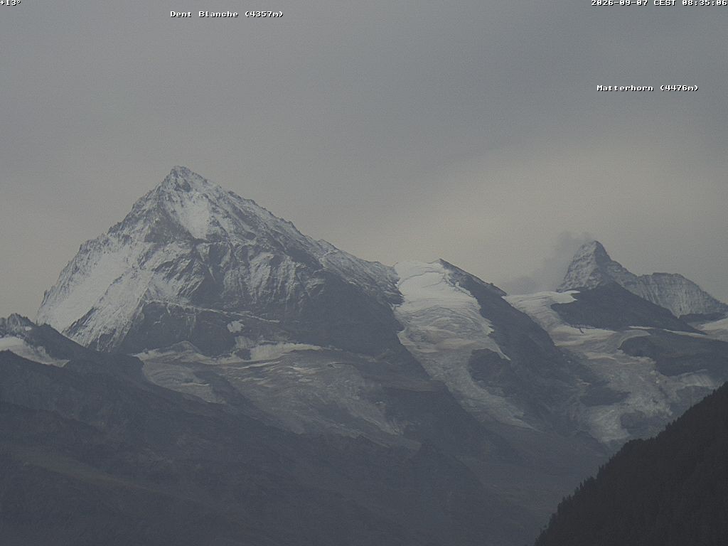 Archiv Foto Webcam Thyon: Les Masses - Blick Richtung Dent Blanche und Matterhorn