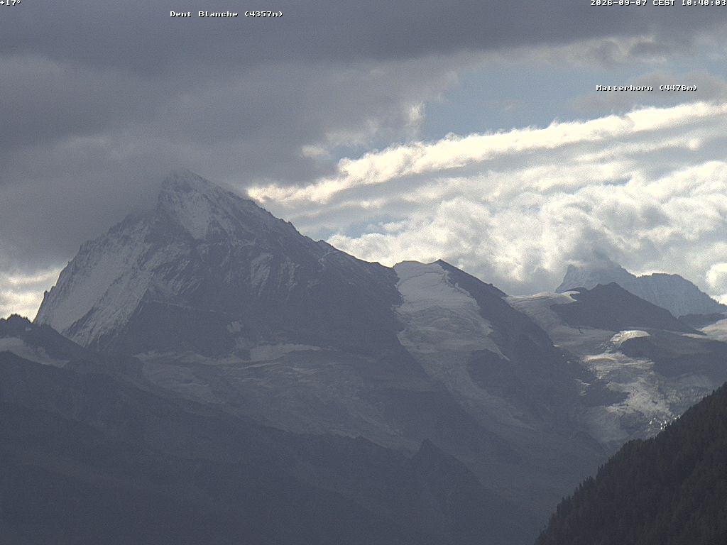 Archiv Foto Webcam Thyon: Les Masses - Blick Richtung Dent Blanche und Matterhorn