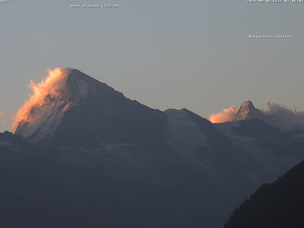 Archiv Foto Webcam Thyon: Les Masses - Blick Richtung Dent Blanche und Matterhorn