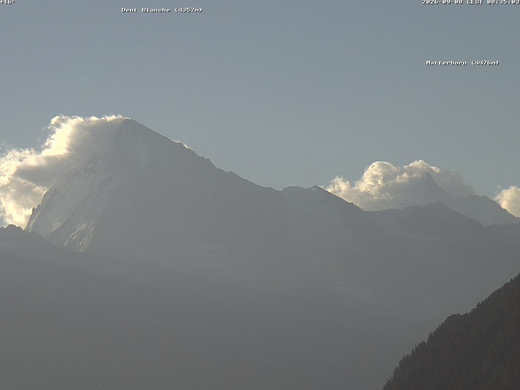 Archiv Foto Webcam Thyon: Les Masses - Blick Richtung Dent Blanche und Matterhorn