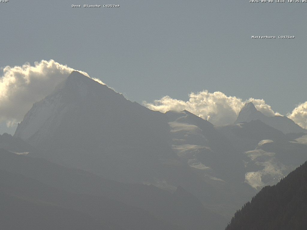 Archiv Foto Webcam Thyon: Les Masses - Blick Richtung Dent Blanche und Matterhorn
