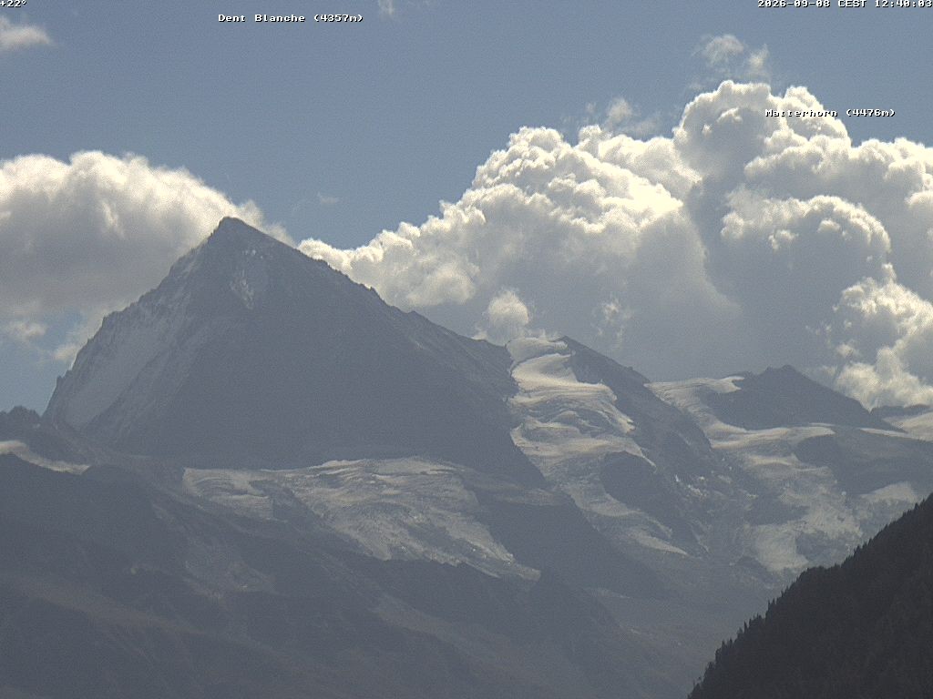 Archiv Foto Webcam Thyon: Les Masses - Blick Richtung Dent Blanche und Matterhorn