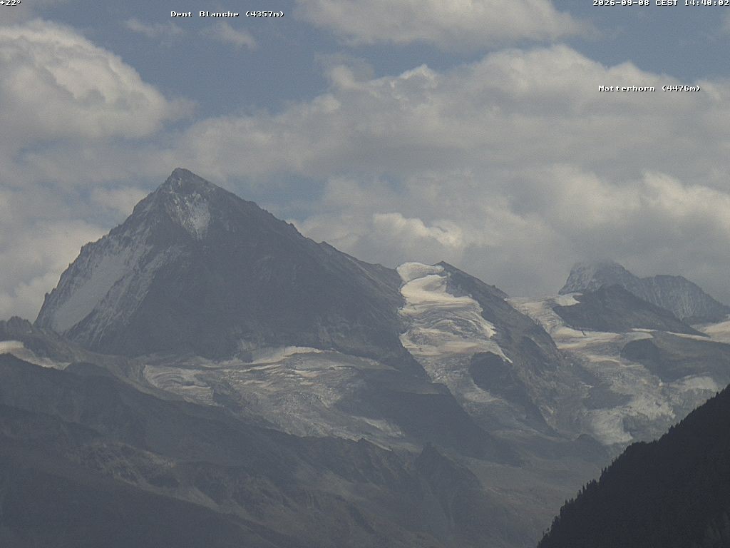 Archiv Foto Webcam Thyon: Les Masses - Blick Richtung Dent Blanche und Matterhorn