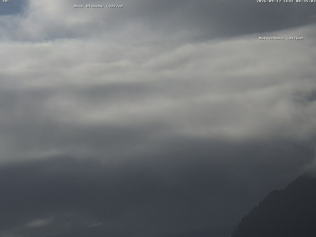 Archiv Foto Webcam Thyon: Les Masses - Blick Richtung Dent Blanche und Matterhorn