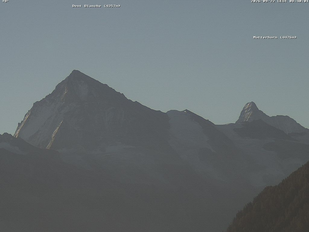 Archiv Foto Webcam Thyon: Les Masses - Blick Richtung Dent Blanche und Matterhorn