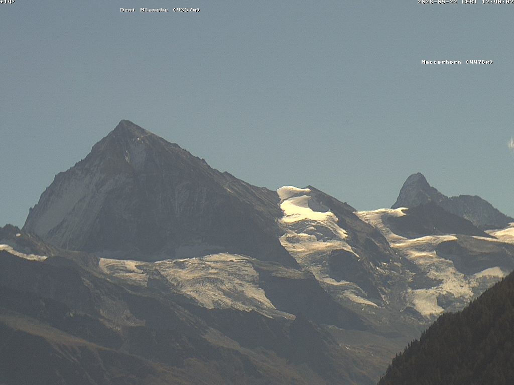 Archiv Foto Webcam Thyon: Les Masses - Blick Richtung Dent Blanche und Matterhorn