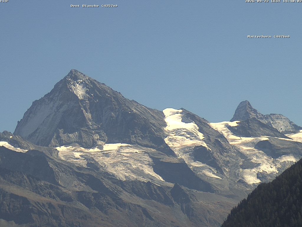 Archiv Foto Webcam Thyon: Les Masses - Blick Richtung Dent Blanche und Matterhorn