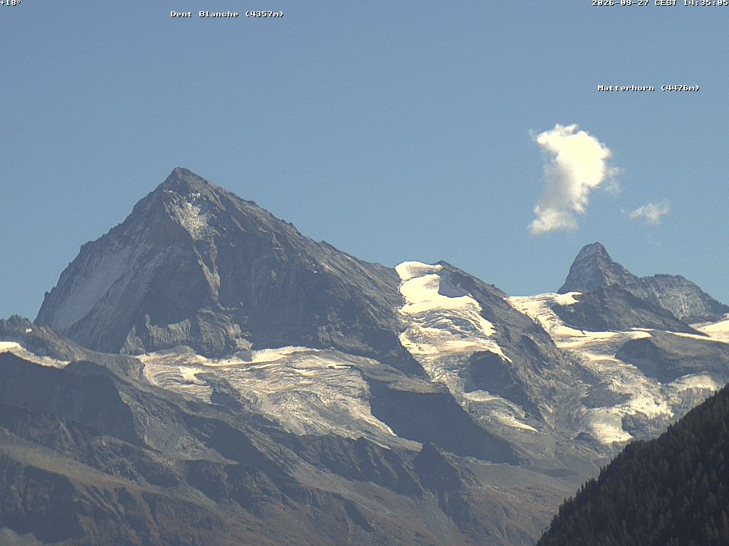 Archiv Foto Webcam Thyon: Les Masses - Blick Richtung Dent Blanche und Matterhorn