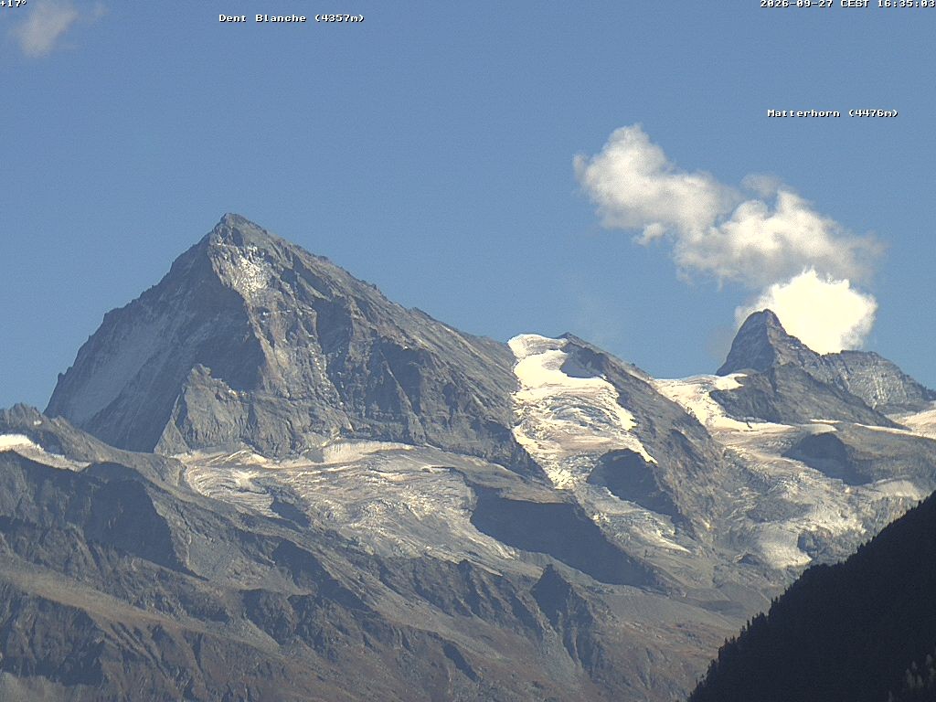 Archiv Foto Webcam Thyon: Les Masses - Blick Richtung Dent Blanche und Matterhorn