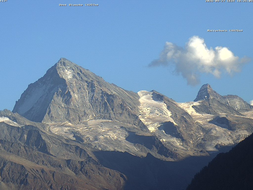 Archiv Foto Webcam Thyon: Les Masses - Blick Richtung Dent Blanche und Matterhorn