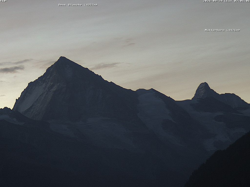 Archiv Foto Webcam Thyon: Les Masses - Blick Richtung Dent Blanche und Matterhorn