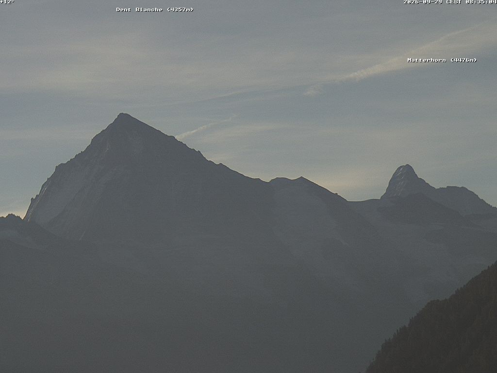 Archiv Foto Webcam Thyon: Les Masses - Blick Richtung Dent Blanche und Matterhorn