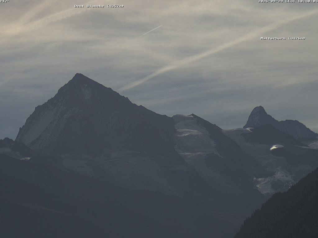 Archiv Foto Webcam Thyon: Les Masses - Blick Richtung Dent Blanche und Matterhorn
