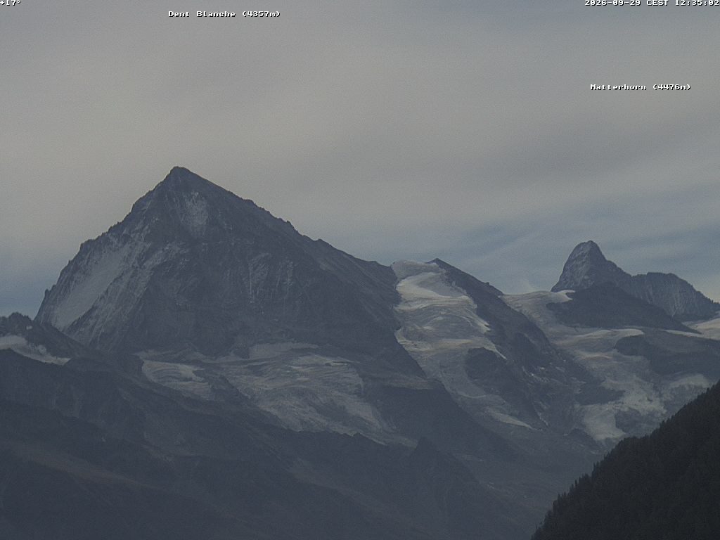 Archiv Foto Webcam Thyon: Les Masses - Blick Richtung Dent Blanche und Matterhorn
