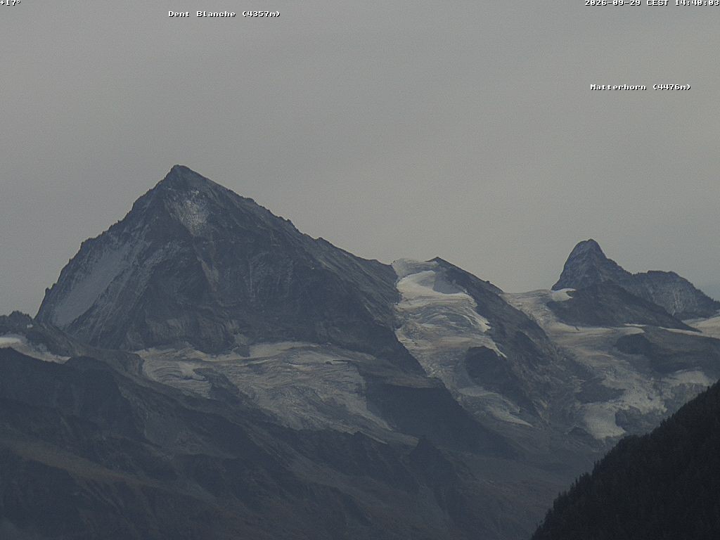 Archiv Foto Webcam Thyon: Les Masses - Blick Richtung Dent Blanche und Matterhorn