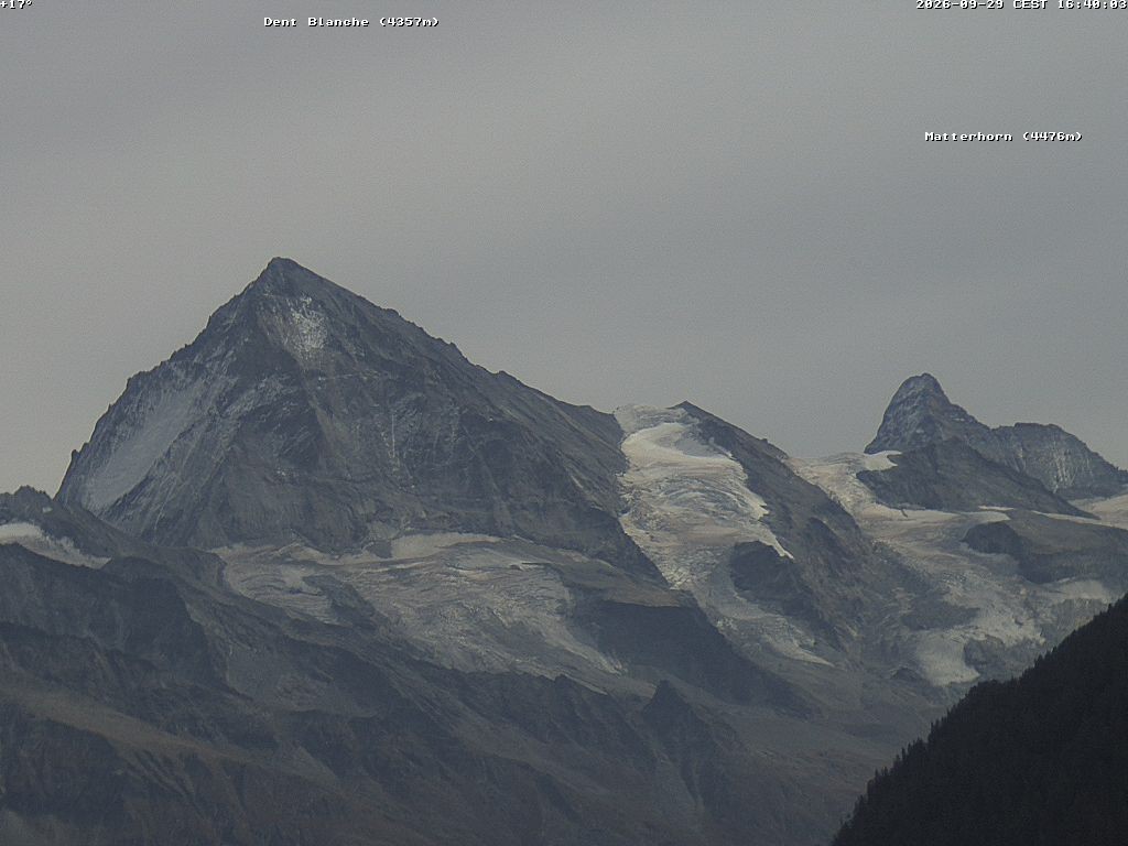 Archiv Foto Webcam Thyon: Les Masses - Blick Richtung Dent Blanche und Matterhorn