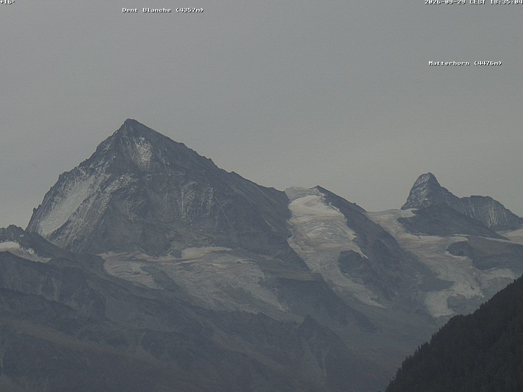 Archiv Foto Webcam Thyon: Les Masses - Blick Richtung Dent Blanche und Matterhorn