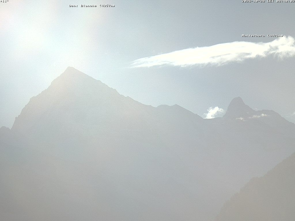 Archived image Webcam Thyon: Les Masses - View of Dent Blanche and Matterhorn