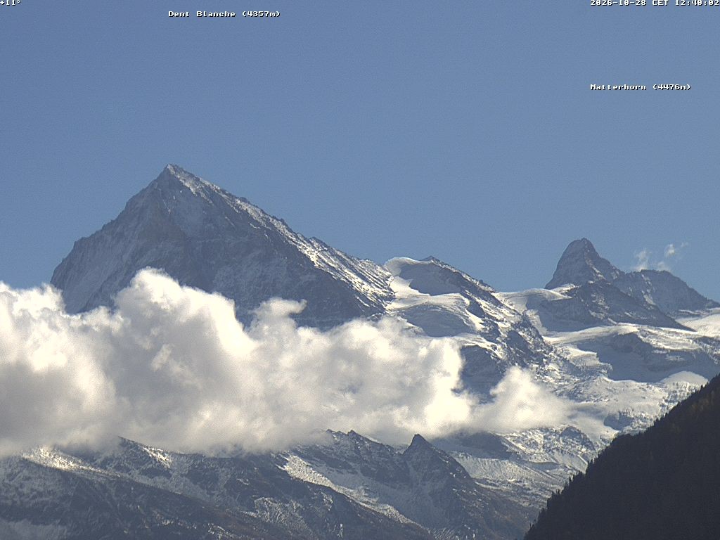 Archived image Webcam Thyon: Les Masses - View of Dent Blanche and Matterhorn