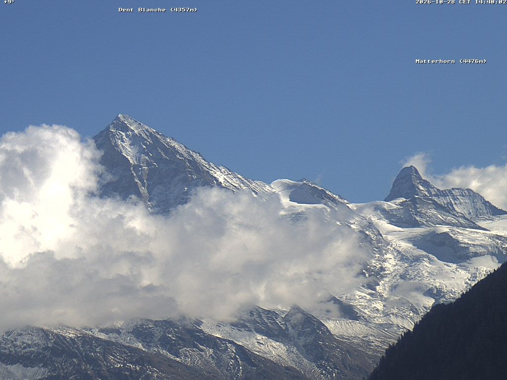 Archived image Webcam Thyon: Les Masses - View of Dent Blanche and Matterhorn