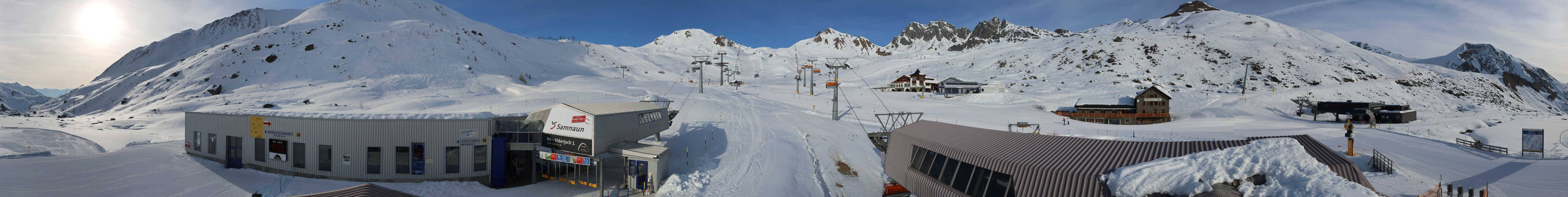 Archived image Webcam Samnaun: View from Alp Trida to Viderjoch