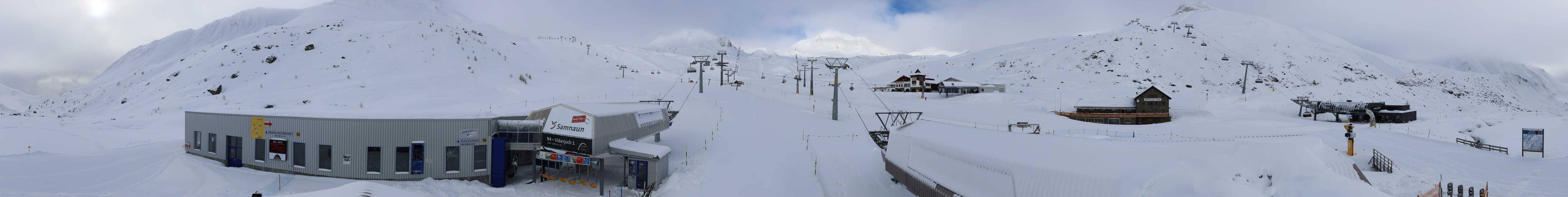 Archived image Webcam Samnaun: View from Alp Trida to Viderjoch