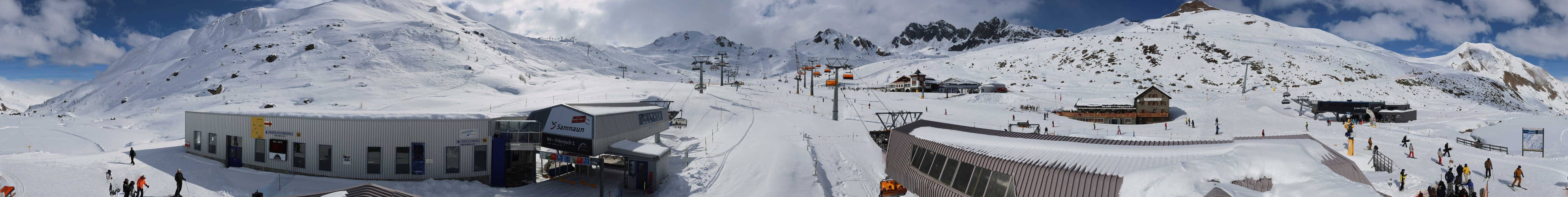 Archived image Webcam Samnaun: View from Alp Trida to Viderjoch