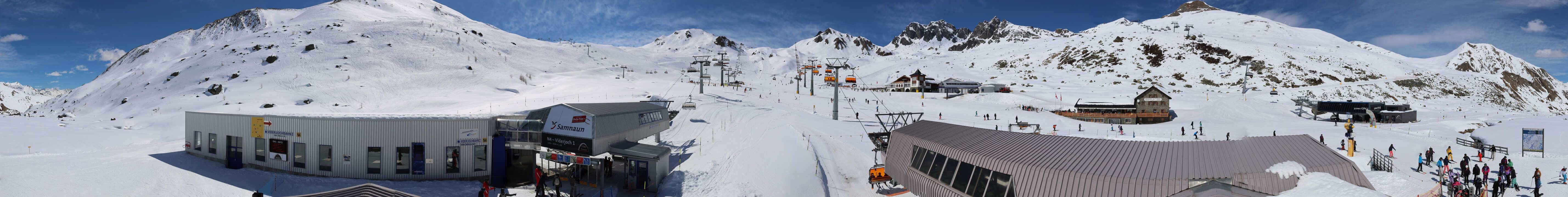 Archived image Webcam Samnaun: View from Alp Trida to Viderjoch