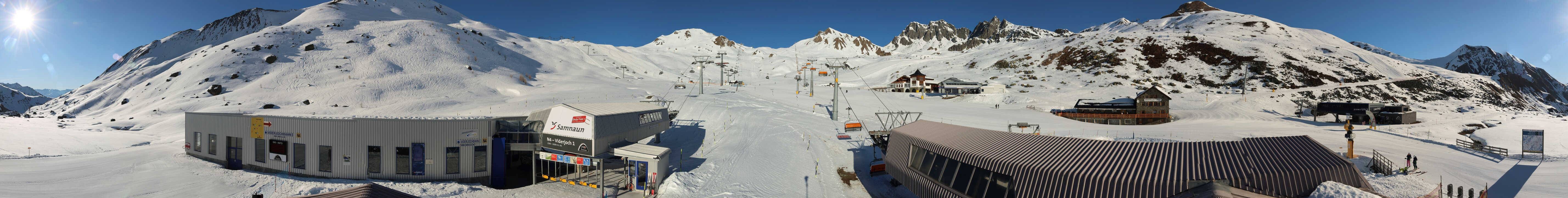 Archived image Webcam Samnaun: View from Alp Trida to Viderjoch