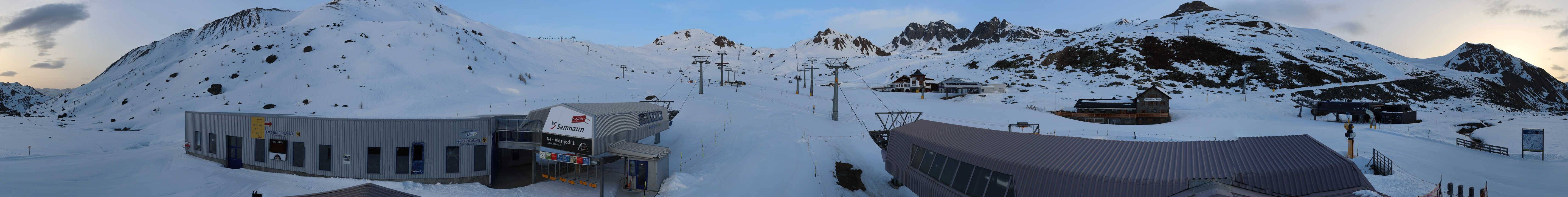 Archived image Webcam Samnaun: View from Alp Trida to Viderjoch