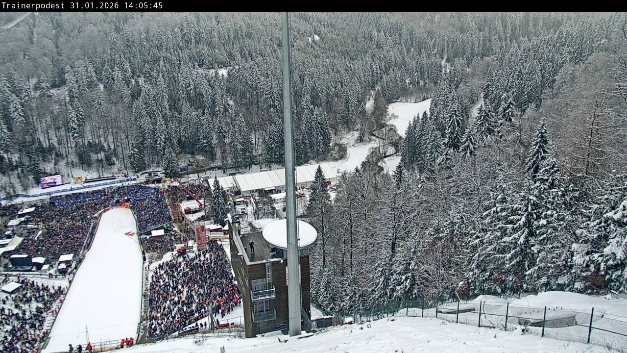 Archiv Foto Webcam Willingen: Blick Schanzentisch der Skisprungschanze