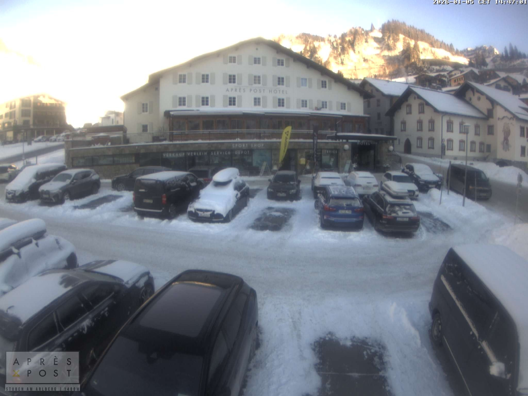 Archiv Foto Webcam Stuben am Arlberg - Blick auf das Après Post Hotel
