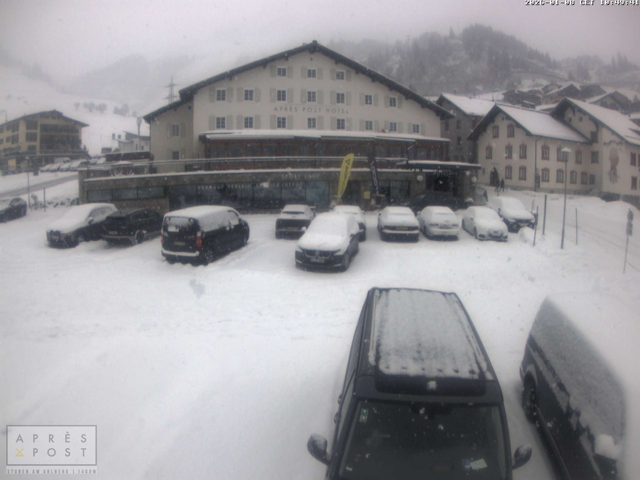 Archiv Foto Webcam Stuben am Arlberg - Blick auf das Après Post Hotel